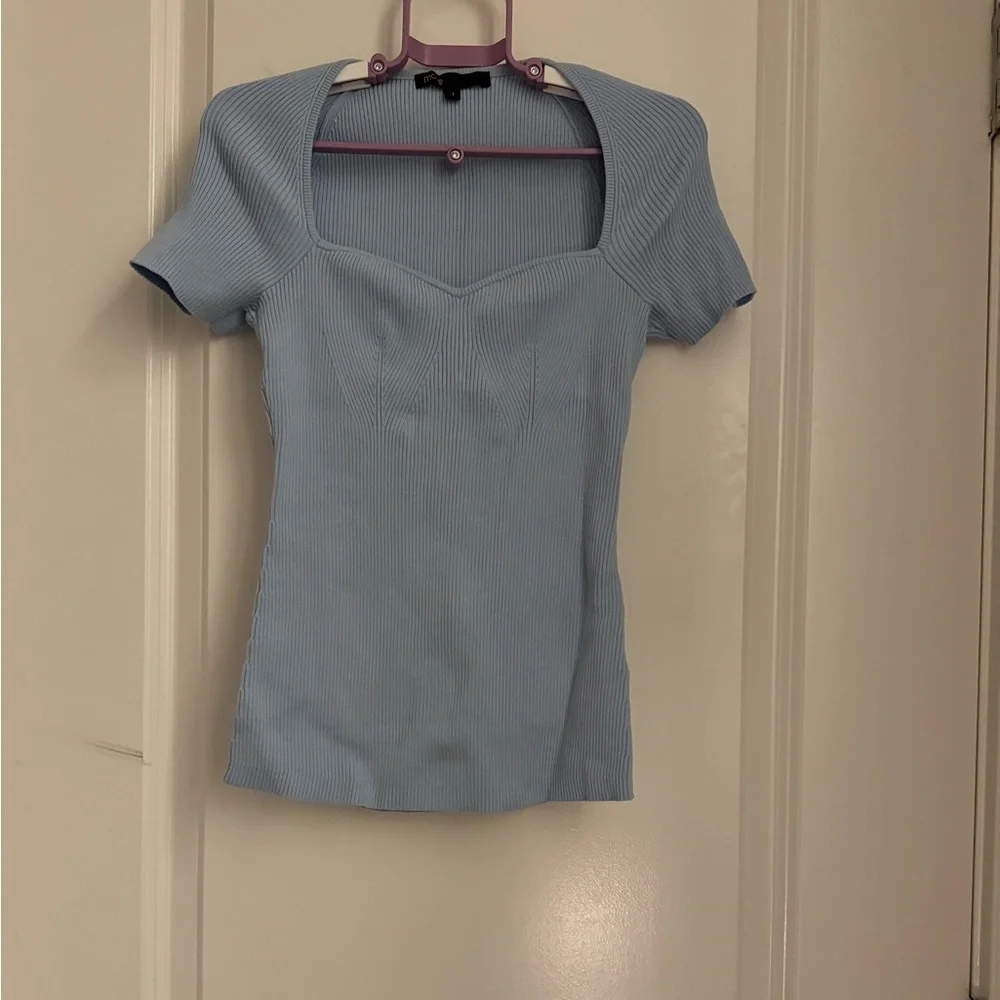 Light Blue Ribbed Short Sleeve Top - Picture 1 of 8